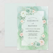 Invitation Mariage Aquarelle Douce Menthe (Devant / Derrière)