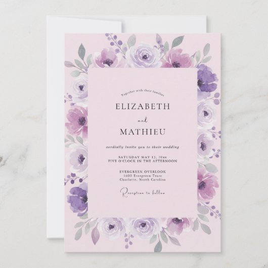 Invitation Mariage aquarelle eau de lilac violet (Devant)