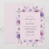 Invitation Mariage aquarelle eau de lilac violet (Devant / Derrière)