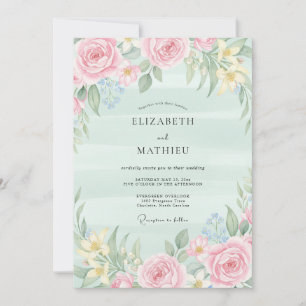 Invitation Mariage Aquarelle Eau de Menthe Rose