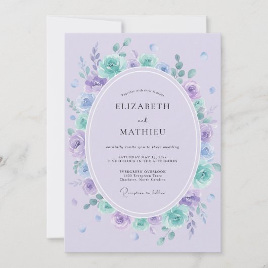 Invitation Mariage aquarelle eau douce lilas (Devant)
