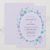 Invitation Mariage aquarelle eau douce lilas (Devant / Derrière)