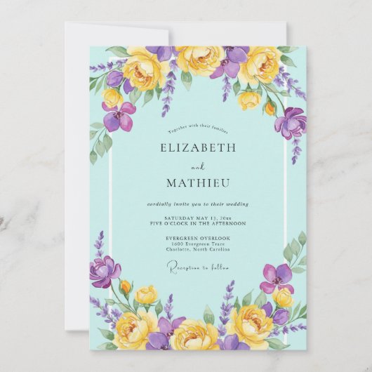 Invitation Mariage Aquarelle Eau Violette (Devant)