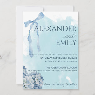 Invitation Mariage aquarelle élégant aux hortensias bleus
