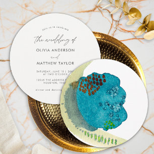 Invitation Mariage Aquarelle Élégant Bleu Unique Moderne