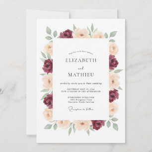 Invitation Mariage Aquarelle Élégant Bourgogne