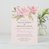 Invitation Mariage Aquarelle Elegant de pivoine rose (Debout devant)