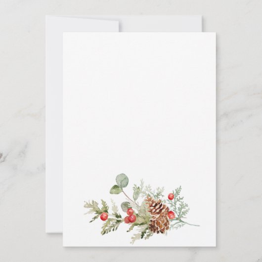 Invitation Mariage aquarelle élégant poinsettia rouge sapin d (Dos)