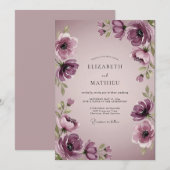 Invitation Mariage aquarelle élégant prune (Devant / Derrière)