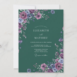 Invitation Mariage aquarelle en forêt violette