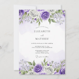 Invitation Mariage aquarelle enchanté violet