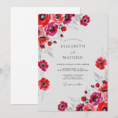 Invitation Mariage Aquarelle Esprit Rouge (Devant / Derrière)