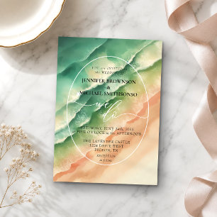 Invitation Mariage Aquarelle Été Plage Océan Mer Verte
