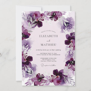 Invitation Mariage Aquarelle Éthérée Prune