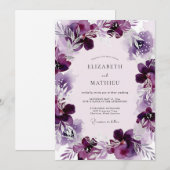 Invitation Mariage Aquarelle Éthérée Prune (Devant / Derrière)