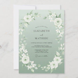 Invitation Mariage Aquarelle Éthérée Vert Sauge