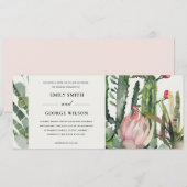 INVITATION MARIAGE AQUARELLE FAUNE CACTUS FLEURS ROSES BOHO (Devant / Derrière)