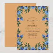 Invitation Mariage Aquarelle Fleur de Bleuet Ocre (Devant / Derrière)