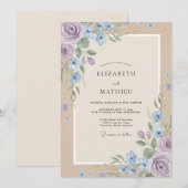 Invitation Mariage Aquarelle Fleur de Bleuet Violet (Devant / Derrière)