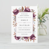 Invitation Mariage Aquarelle Fleur Moderne Violette (Debout devant)