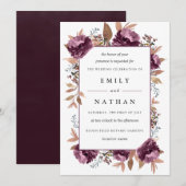 Invitation Mariage Aquarelle Fleur Moderne Violette (Devant / Derrière)