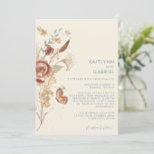 Invitation Mariage aquarelle fleur sauvage bleu poussiéreux (Debout devant)