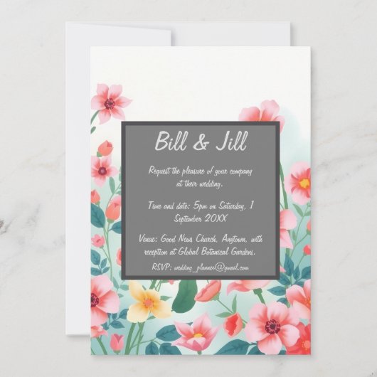 Invitation Mariage Aquarelle Fleur sauvage Soft Pastel (Devant)