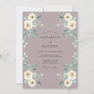 Invitation Mariage Aquarelle Fleurie Crème Mauve