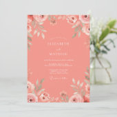 Invitation Mariage Aquarelle Fleurs Rose Corail (Debout devant)