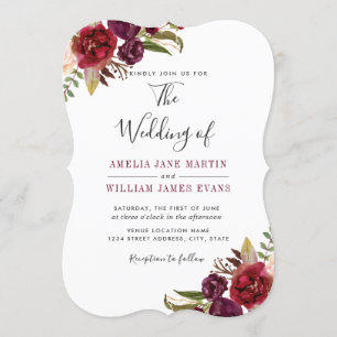 Invitation Mariage aquarelle Floral Bourgogne Marsala
