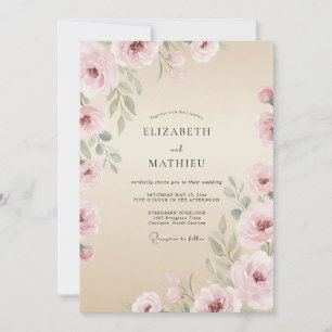 Invitation Mariage Aquarelle Floral Éthéré Rose Saumon