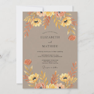 Invitation Mariage aquarelle floral taupe ambre