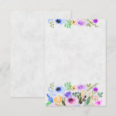 Invitation Mariage aquarelle floral violet et bleu clair (Devant / Derrière)