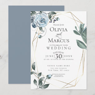 Invitation MARIAGE Aquarelle florale bleu foncé