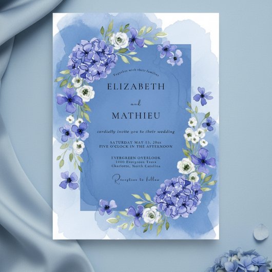 Invitation Mariage aquarelle florale bleue