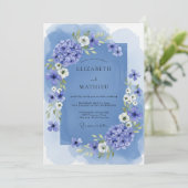 Invitation Mariage aquarelle florale bleue (Debout devant)
