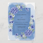 Invitation Mariage aquarelle florale bleue (Devant)