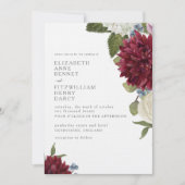 Invitation Mariage aquarelle florale dahlia hortensia (Devant)