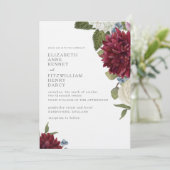 Invitation Mariage aquarelle florale dahlia hortensia (Debout devant)