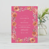 Invitation Mariage Aquarelle Florale Fuchsia Pêche (Debout devant)