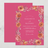 Invitation Mariage Aquarelle Florale Fuchsia Pêche (Devant / Derrière)