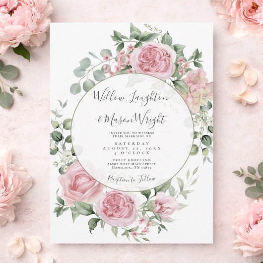 Invitation Mariage aquarelle florale rose blush