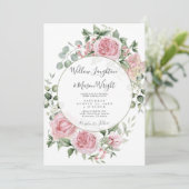 Invitation Mariage aquarelle florale rose blush (Debout devant)