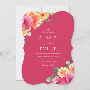 Invitation Mariage aquarelle florale rose vibrant