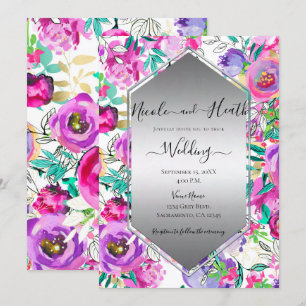 Invitation Mariage Aquarelle Florale Rose Violet Clair