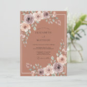 Invitation Mariage aquarelle florale rouille (Debout devant)