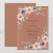 Invitation Mariage aquarelle florale rouille (Devant / Derrière)