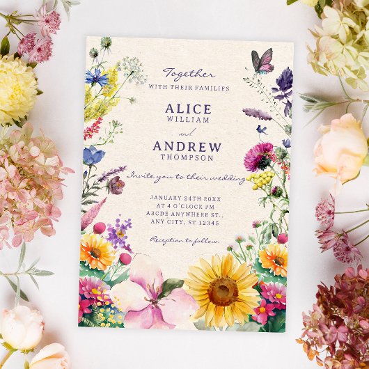 Invitation Mariage aquarelle florale rustique