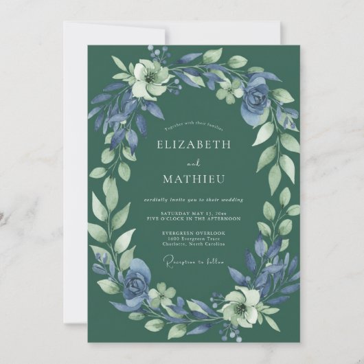 Invitation Mariage Aquarelle Forest Azure (Devant)