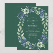 Invitation Mariage Aquarelle Forest Azure (Devant / Derrière)